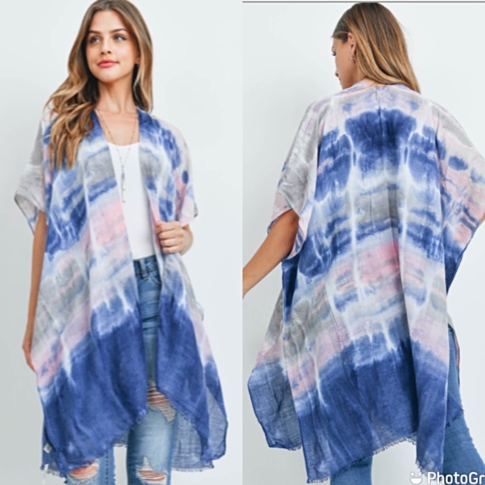 Boho Tie Dye Swim Coverup Kimono Wrap O/S - Picture 5 of 5